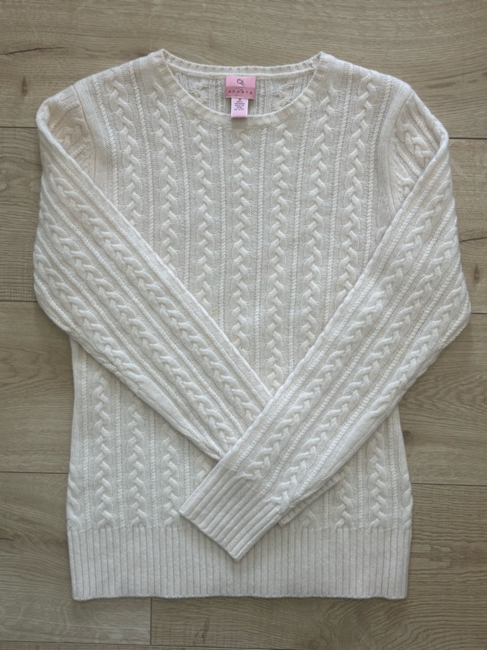 Cashmere Cable Knit Sweater Cream Classic Preppy Ivory Size M QI Cashmere